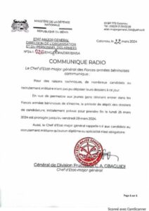 Communiqué prorogation délai de dépôt des dossiers pour le recrutement militaire de 2023