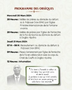 Programme obsèques de David Gbahoungba